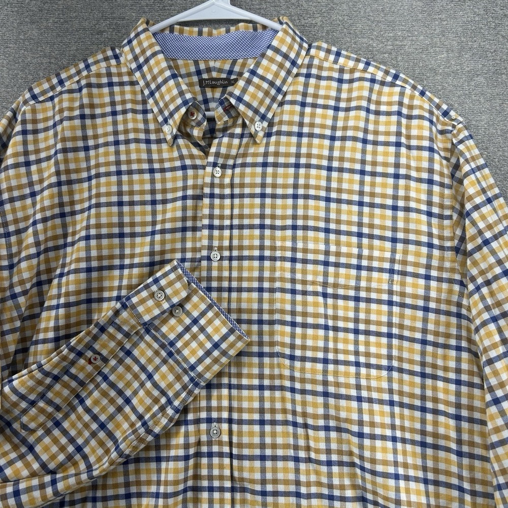 J McLaughlin Dress Shirt Men Size XL Yellow‎ Plaid Long Sleeve 100% Cotton